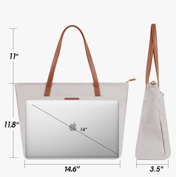 Prite Cream Laptop Tote Bag for Women Shoulder Bag Waterproof 11.8"X14 6"X3.5" - Picture 2 of 13